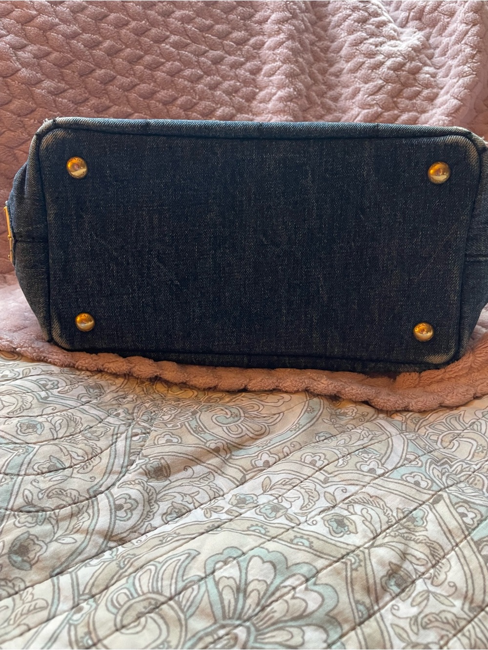 Prada Distressed Denim Canapa Tote Bag - Small Dark Blue with Black Logo - Picture 9 of 14